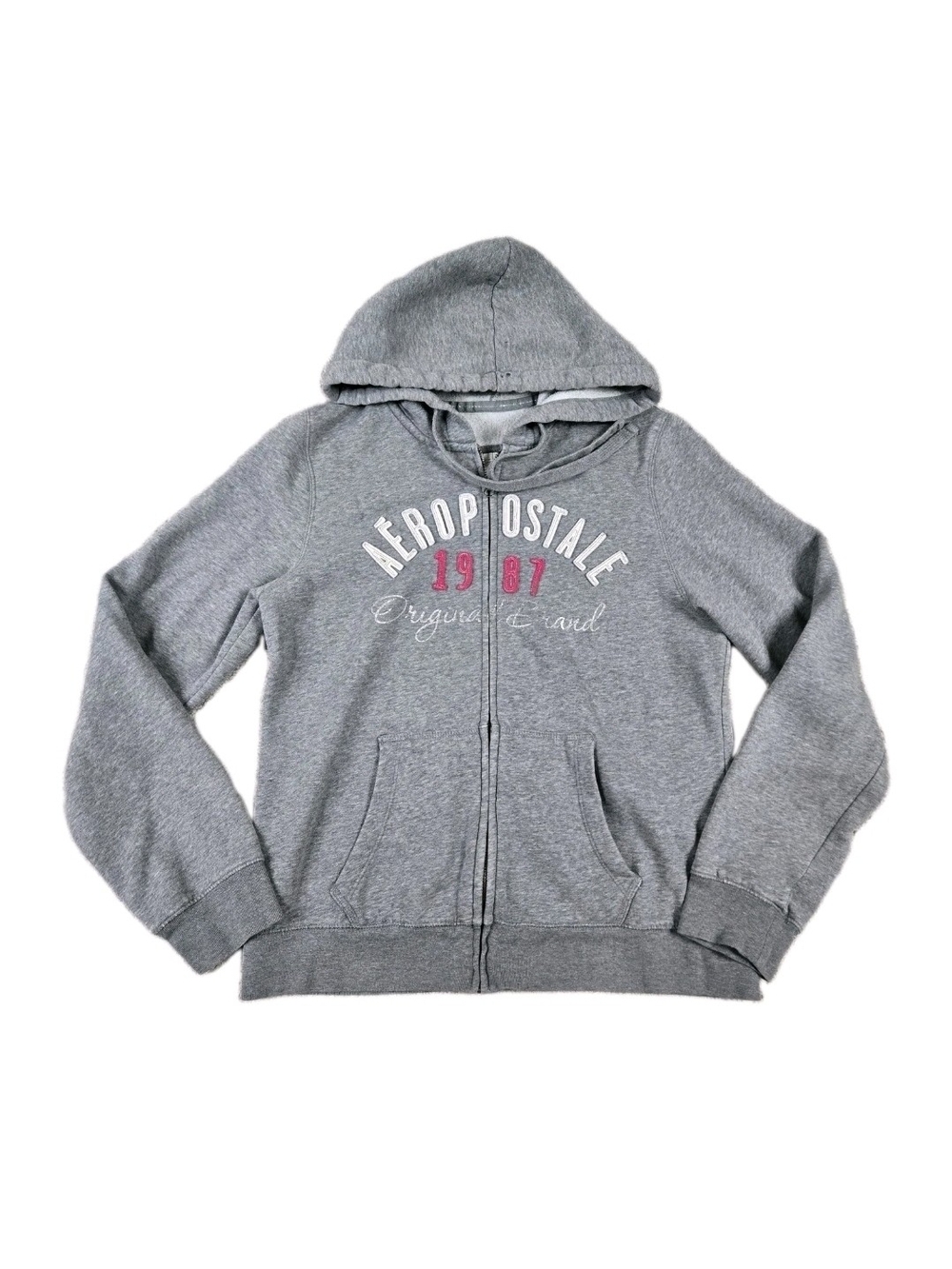 Aeropostale Full Zip Hoodie Sweater Gray Embroidered Logo Womens XL Grunge Y2k
